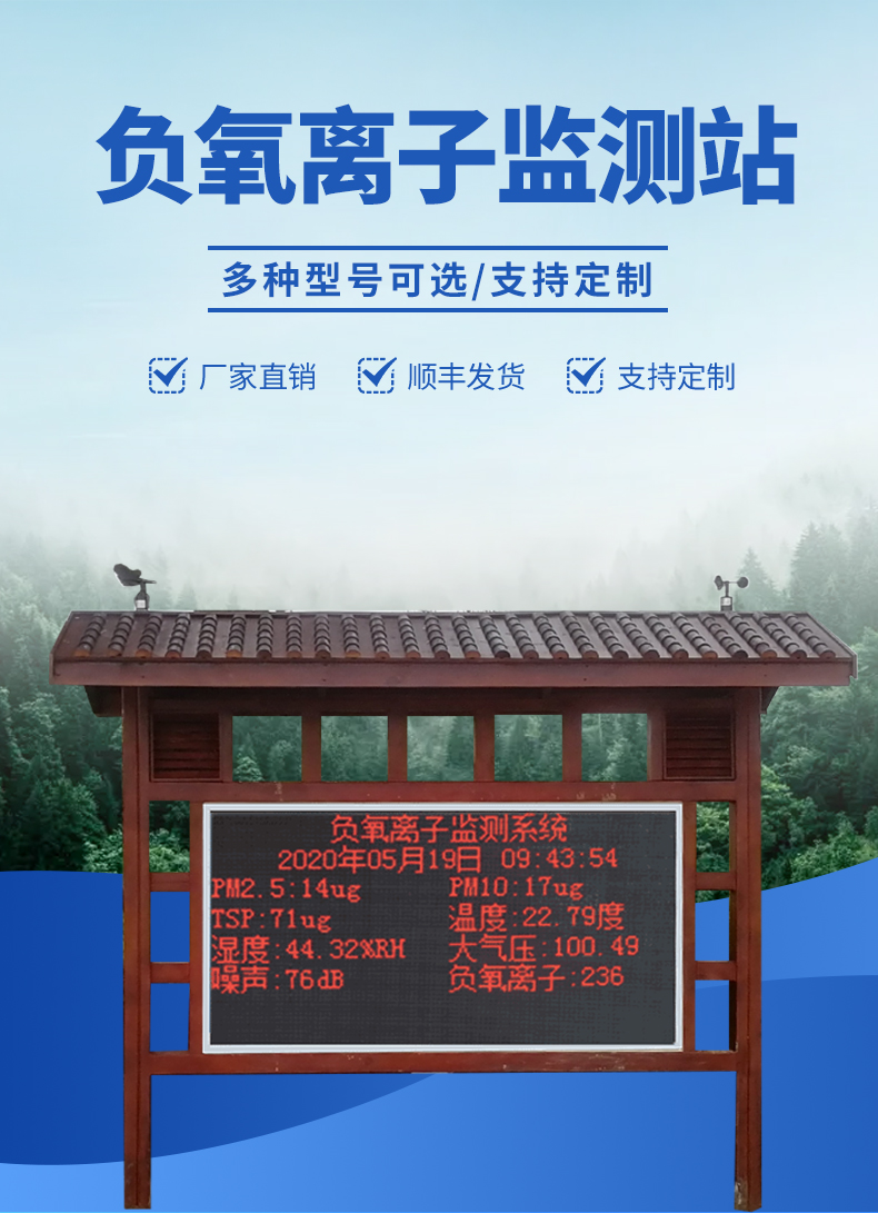 景區(qū)大屏負氧離子監(jiān)測站-實時顯示監(jiān)測數據,將負氧離子可視化